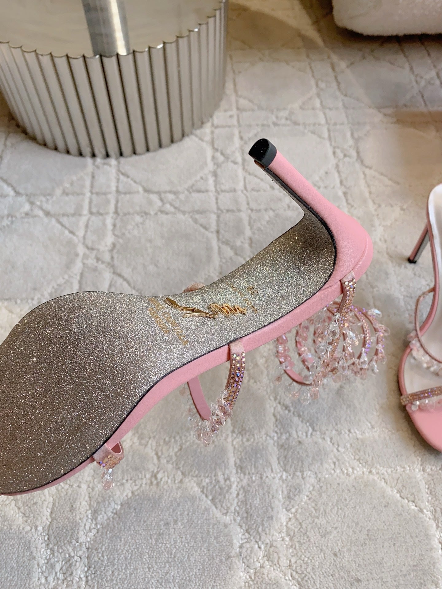 RENE CAOVILLA 26S CLEO HIGH HEELS SANDALS 95 MM IN PINK LAMBSKIN