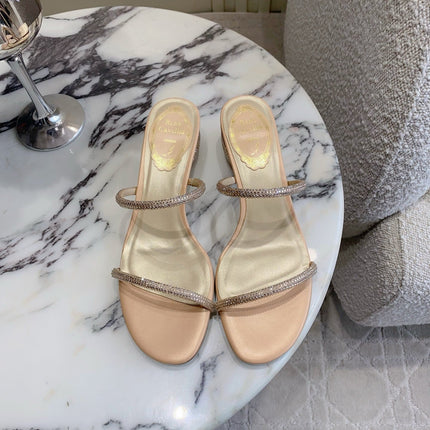 RENE CAOVILLA 26S HIGH-HEELED SANDALS 45 MM IN BEIGE LAMBSKIN
