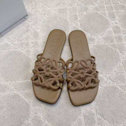 LOEWE 26S PETAL ANAGRAM SLIDE IN BROWN CALFSKIN