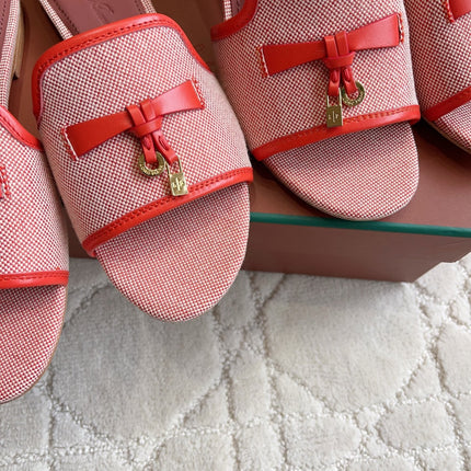LP 26S HIGH HEEL SANDALS IN RED CANVAS AND CALFSKIN