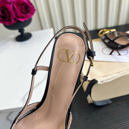 VALENTINO 26S SLINGBACKS 75 MM IN BLACK FABRIC LACE