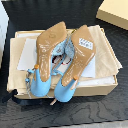 VALENTINO 26S SLINGBACKS 75 MM IN SKY BLUE FABRIC LACE
