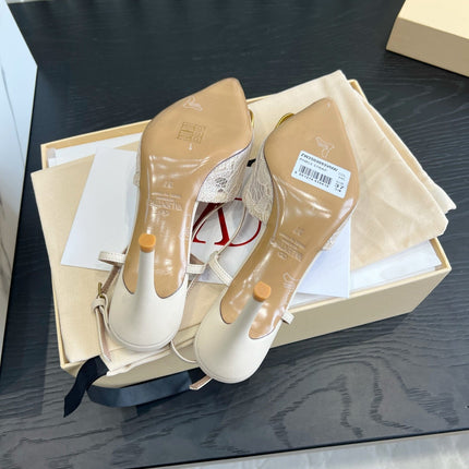 VALENTINO 26S SLINGBACKS 75 MM IN IVORY FABRIC LACE