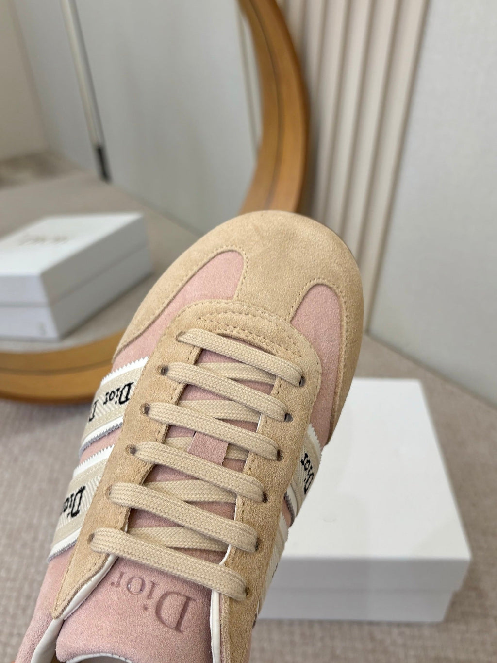 DIOR 26S SNEAKERS IN LIGHT PINK AND BEIGE SUEDE