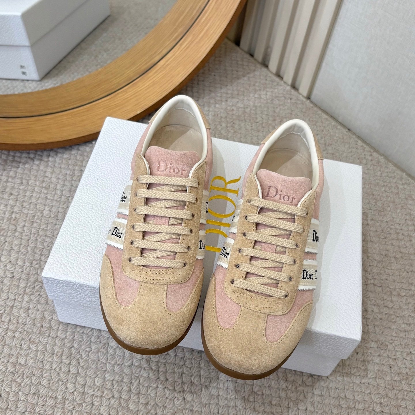 DIOR 26S SNEAKERS IN LIGHT PINK AND BEIGE SUEDE