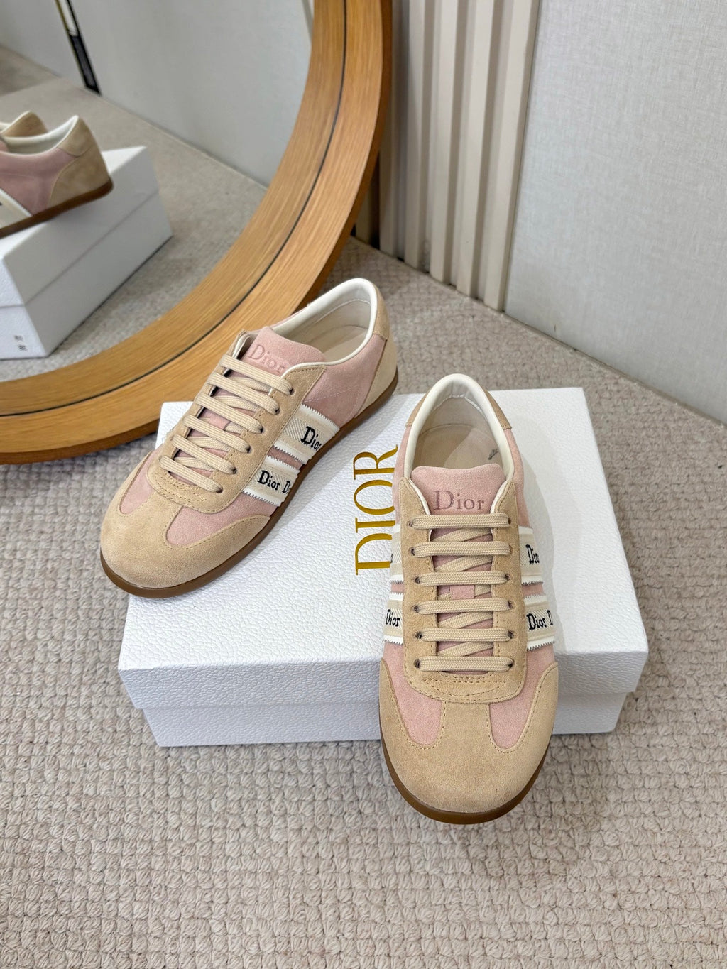 DIOR 26S SNEAKERS IN LIGHT PINK AND BEIGE SUEDE