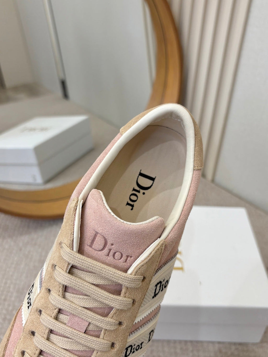 DIOR 26S SNEAKERS IN LIGHT PINK AND BEIGE SUEDE