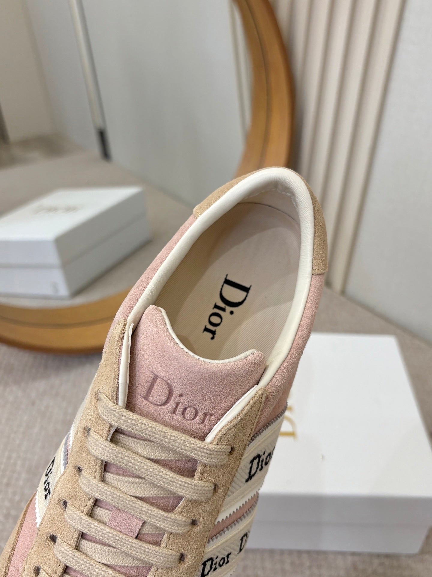 DIOR 26S SNEAKERS IN LIGHT PINK AND BEIGE SUEDE