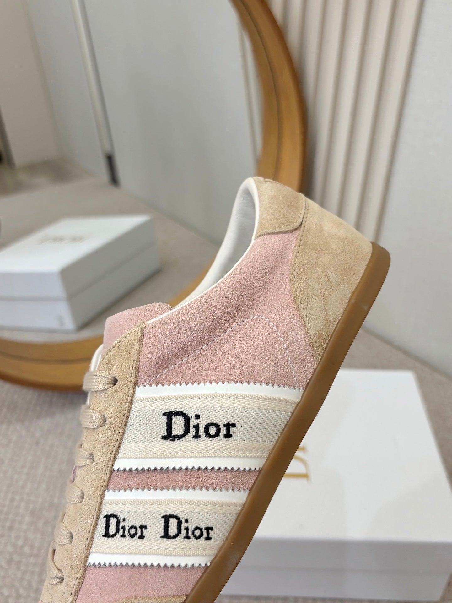 DIOR 26S SNEAKERS IN LIGHT PINK AND BEIGE SUEDE