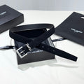 YSL 25S BELT 30 MM IN BLACK SUEDE WITH SILVER HARDWARE 586764