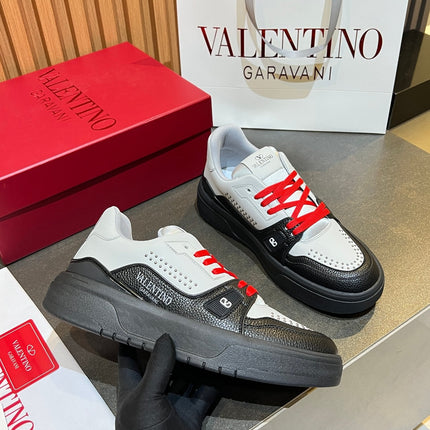 VALENTINO 26S ONESTUD SNEAKERS IN CREAM WHITE MIX BLACK CALFSKIN