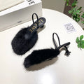LOEWE 26S OPEN-BACK HIGH HEELS 60MM IN BLACK CALFSKIN WITH FUR