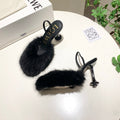 LOEWE 26S OPEN-BACK HIGH HEELS 100MM IN BLACK CALFSKIN WITH FUR