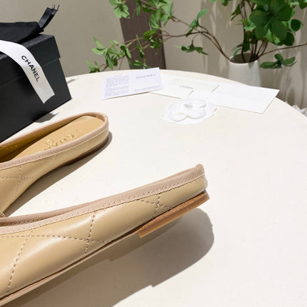 CHANEL 26S FLAT MULES IN BEIGE LAMBSKIN