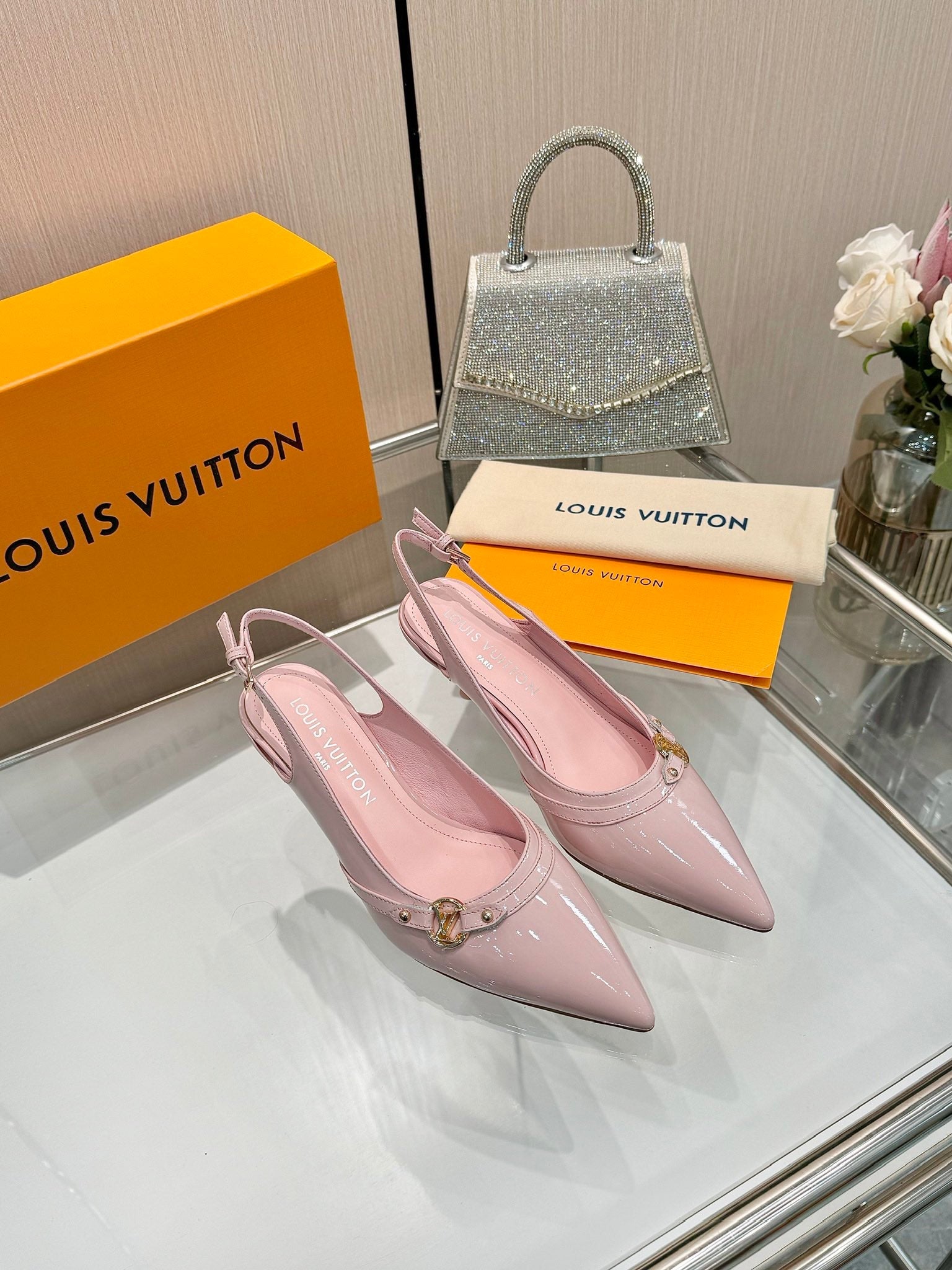 6AM SLINGBACK HIGH HEELS 55 MM IN LIGHT PINK PATENT LAMBSKIN