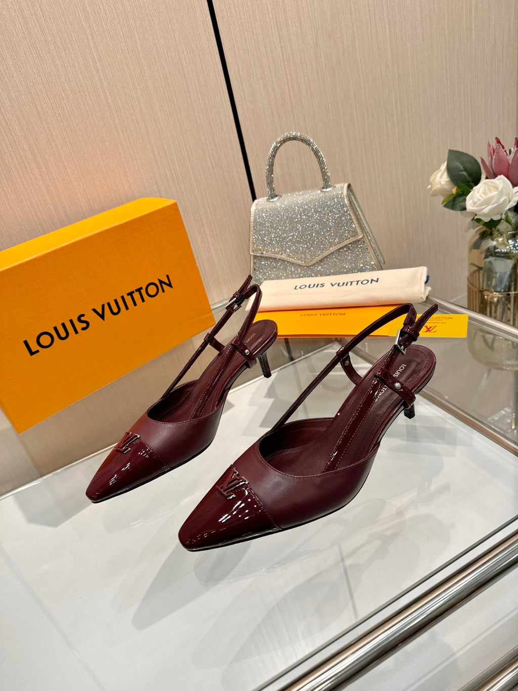 LV 26S SLINGBACK PUMPS 55 MM IN DARK RED CALFSKIN