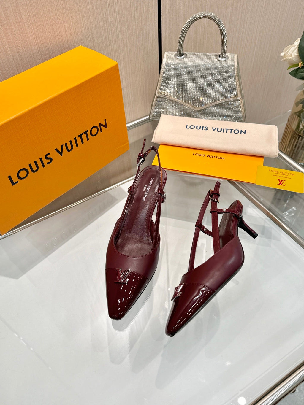 LV 26S SLINGBACK PUMPS 55 MM IN DARK RED CALFSKIN