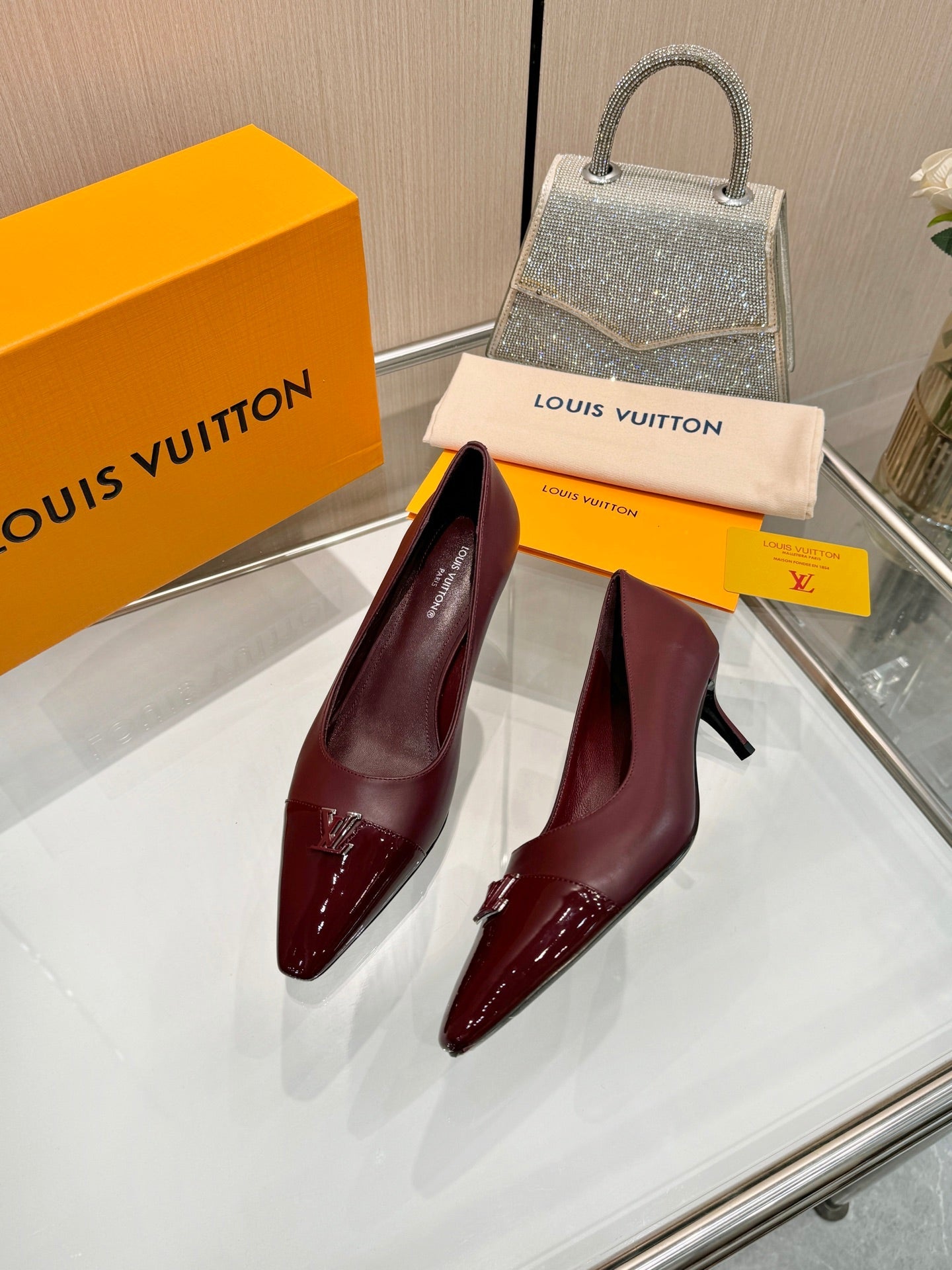 LV 26S POINTED-TOE HIGH HEELS 55 MM IN DARK RED CALFSKIN