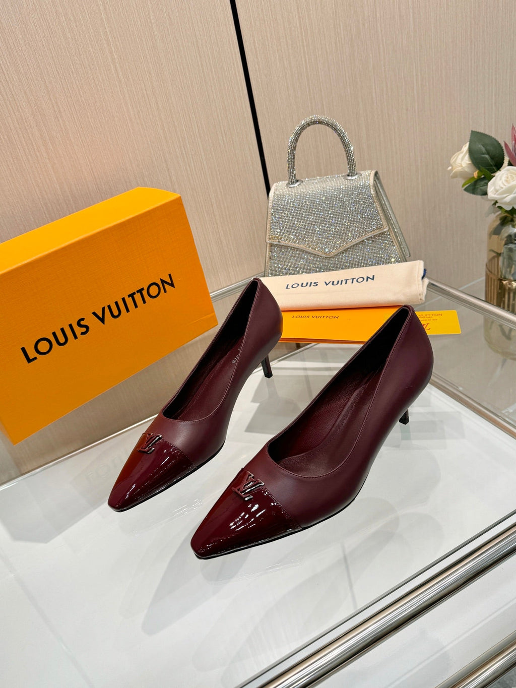 LV 26S POINTED-TOE HIGH HEELS 55 MM IN DARK RED CALFSKIN