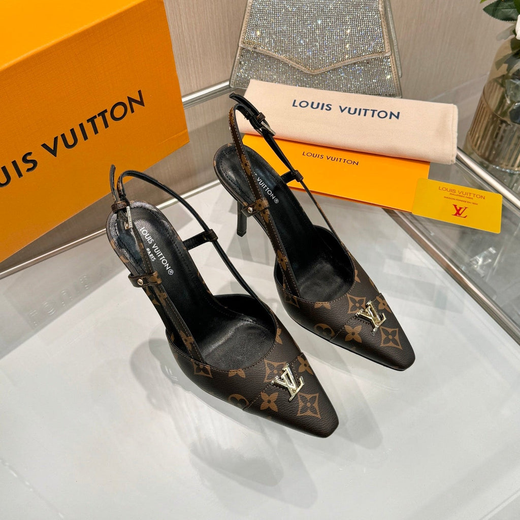 LV 26S SLINGBACK PUMPS 90 MM IN DARK BROWN COATED CANVAS