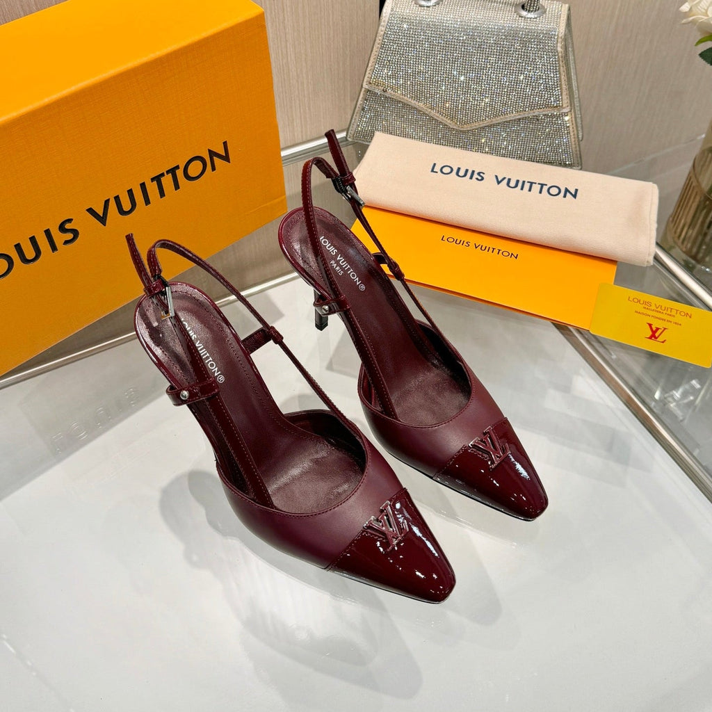 LV 26S SLINGBACK PUMPS 90 MM IN DARK BROWN CALFSKIN