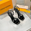 LV 26S HIGH-HEELED SANDALS 90 MM IN BLACK GLOSSY CALFSKIN
