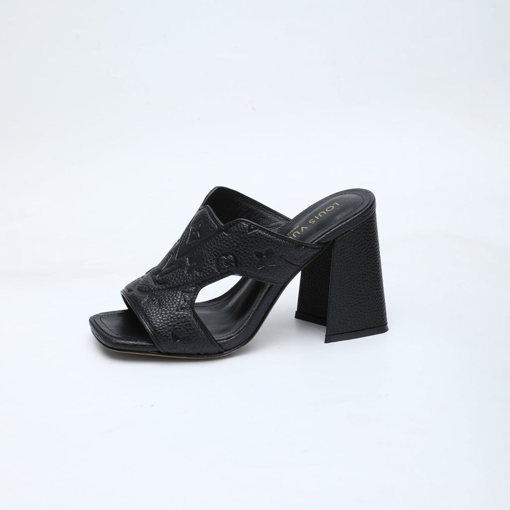 LV 26S HIGH-HEELED SANDALS 90 MM IN BLACK GRAINED CALFSKIN