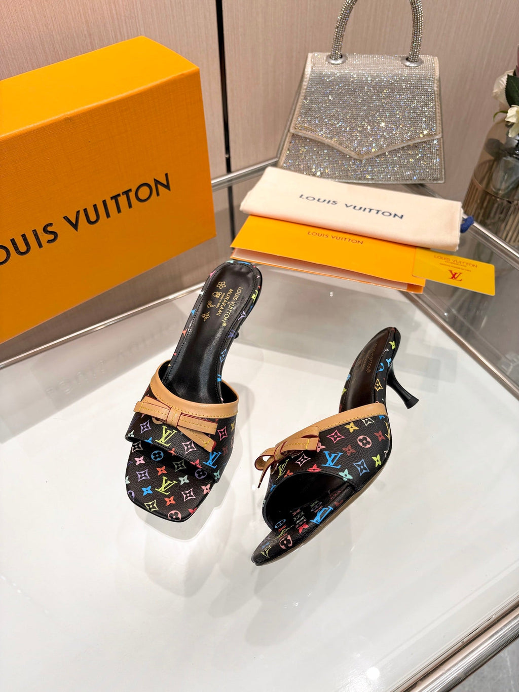 LV 26S HIGH-HEELED MULES 55 MM IN MULTICOLOR MONOGRAM CANVAS STYLE 2