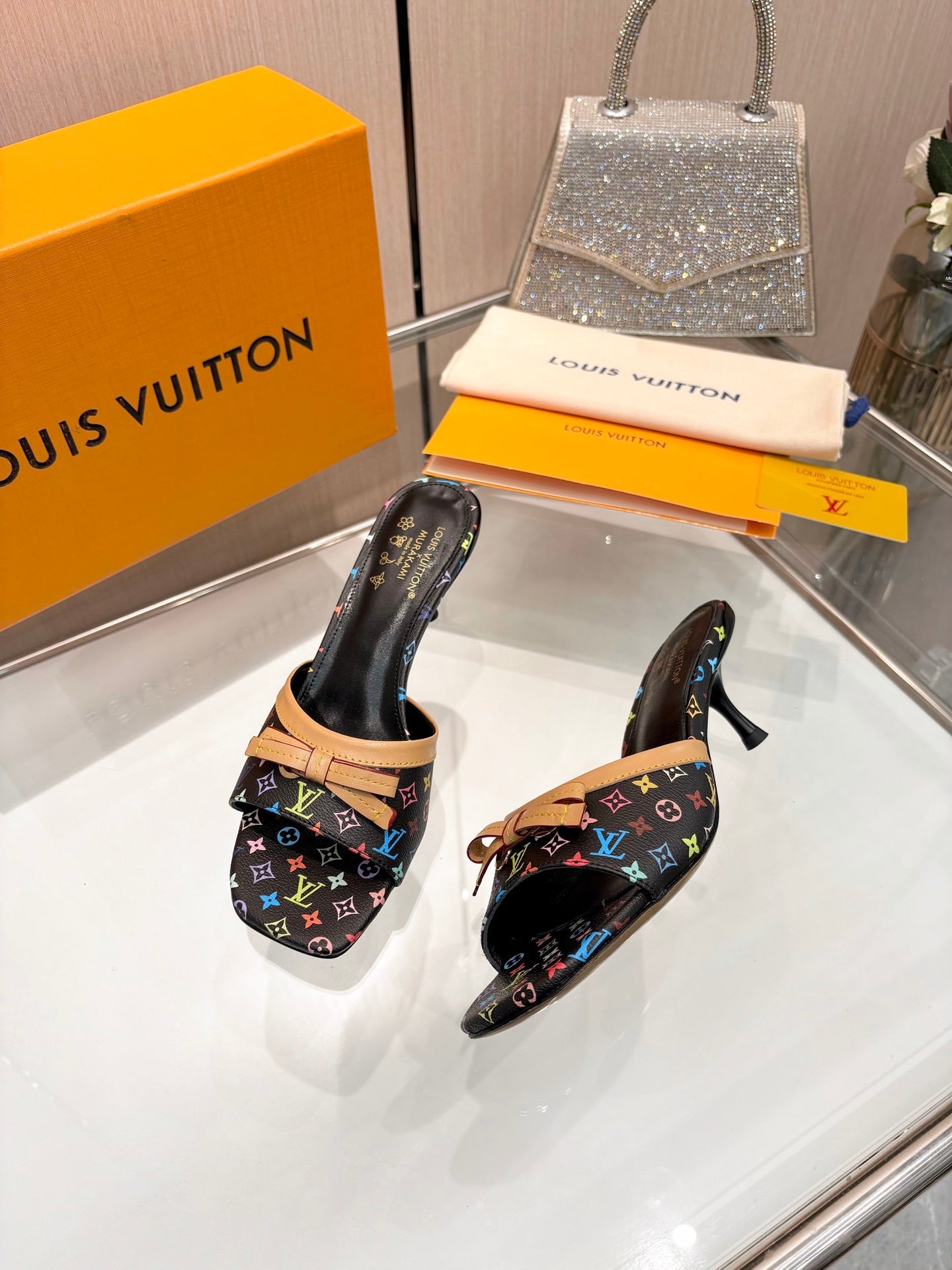 LV 26S HIGH-HEELED MULES 55 MM IN MULTICOLOR MONOGRAM CANVAS STYLE 2