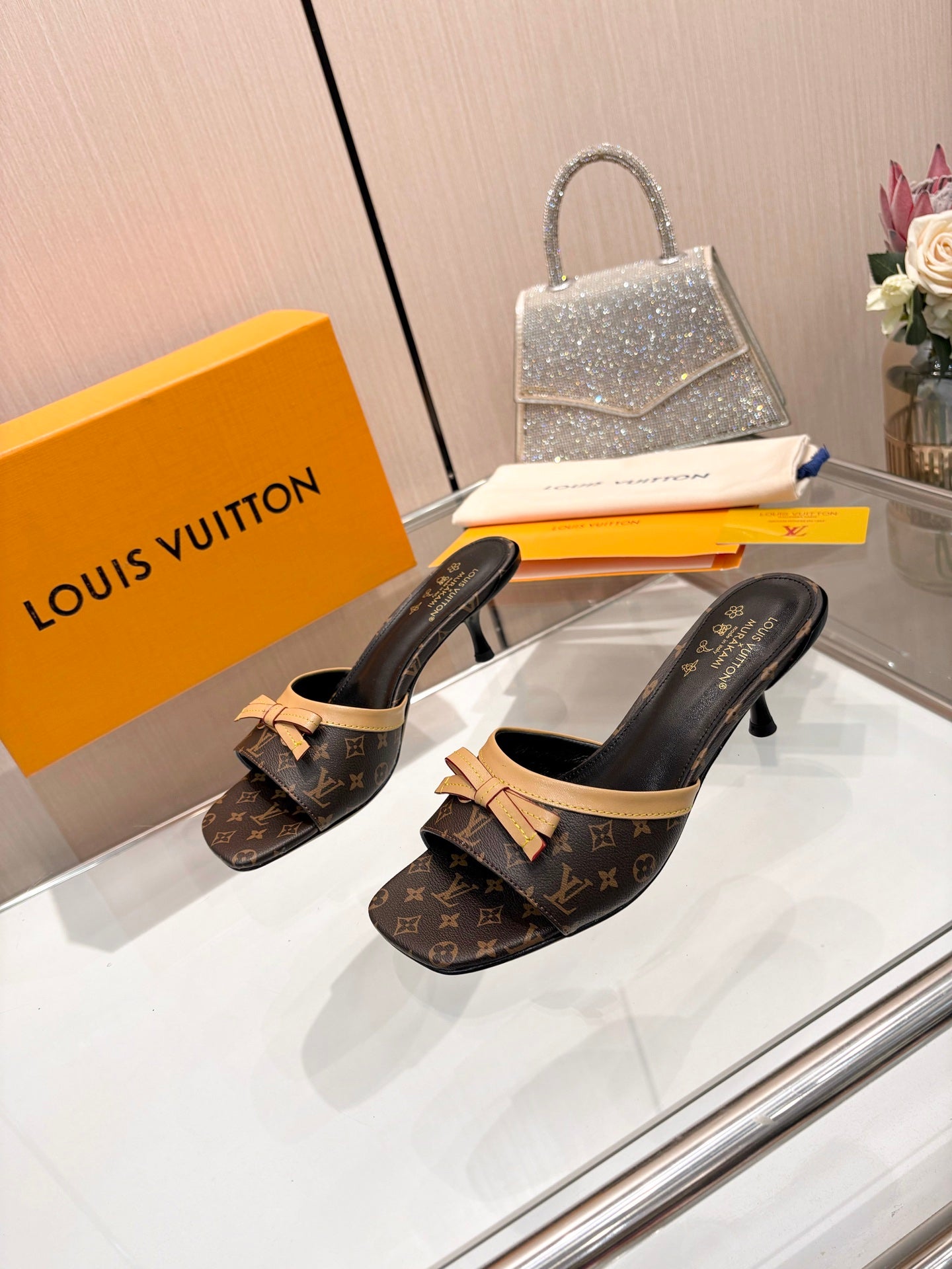 LV 26S HIGH-HEELED MULES 55 MM IN DARK BROWN MONOGRAM CANVAS