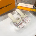 LV 26S HIGH-HEELED MULES 55 MM IN WHITE AND LIGTH PINK MONOGRAM CANVAS