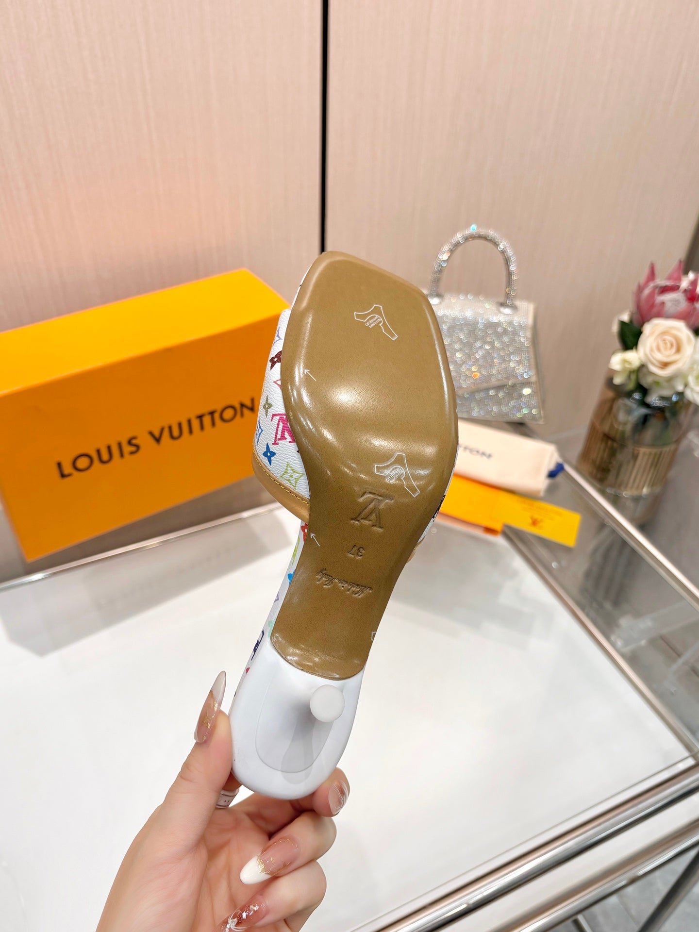 LV 26S HIGH-HEELED MULES 55 MM IN MULTICOLOR MONOGRAM CANVAS