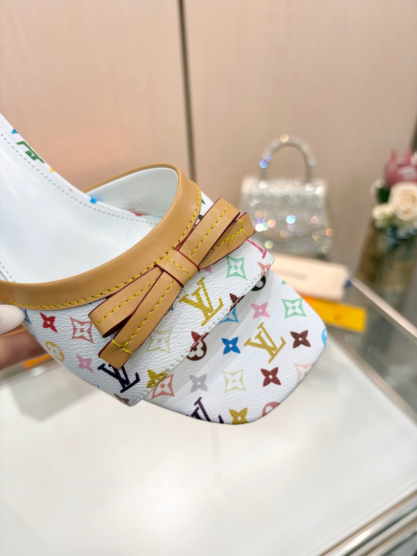 LV 26S HIGH-HEELED MULES 55 MM IN MULTICOLOR MONOGRAM CANVAS