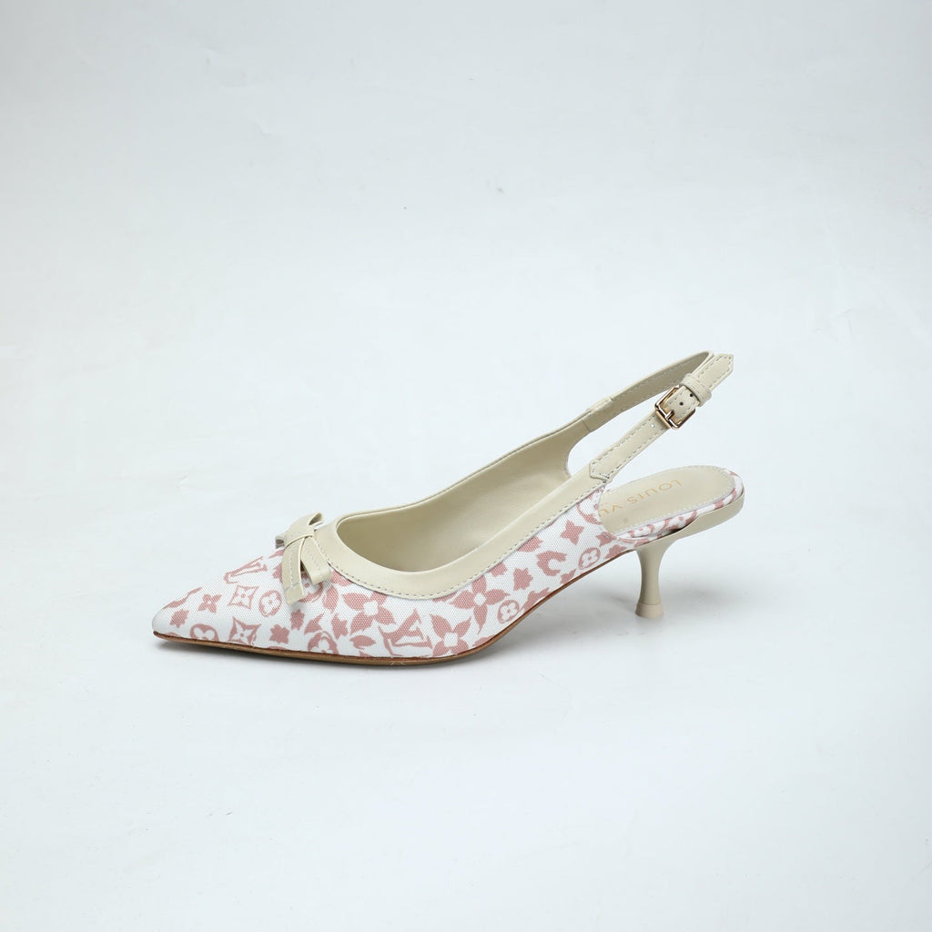 LV 26S BOW-DETAIL SLINGBACK PUMPS 55 MM IN WHITE AND MUTED ROSE PINK MONOGRAM CANVAS