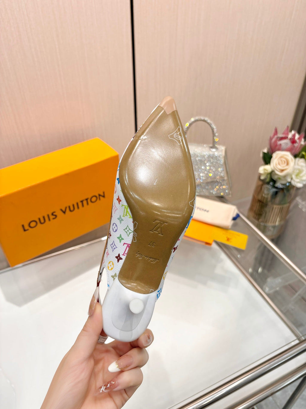 LV 26S BOW-DETAIL SLINGBACK PUMPS 55 MM IN MULTICOLOR MONOGRAM CANVAS