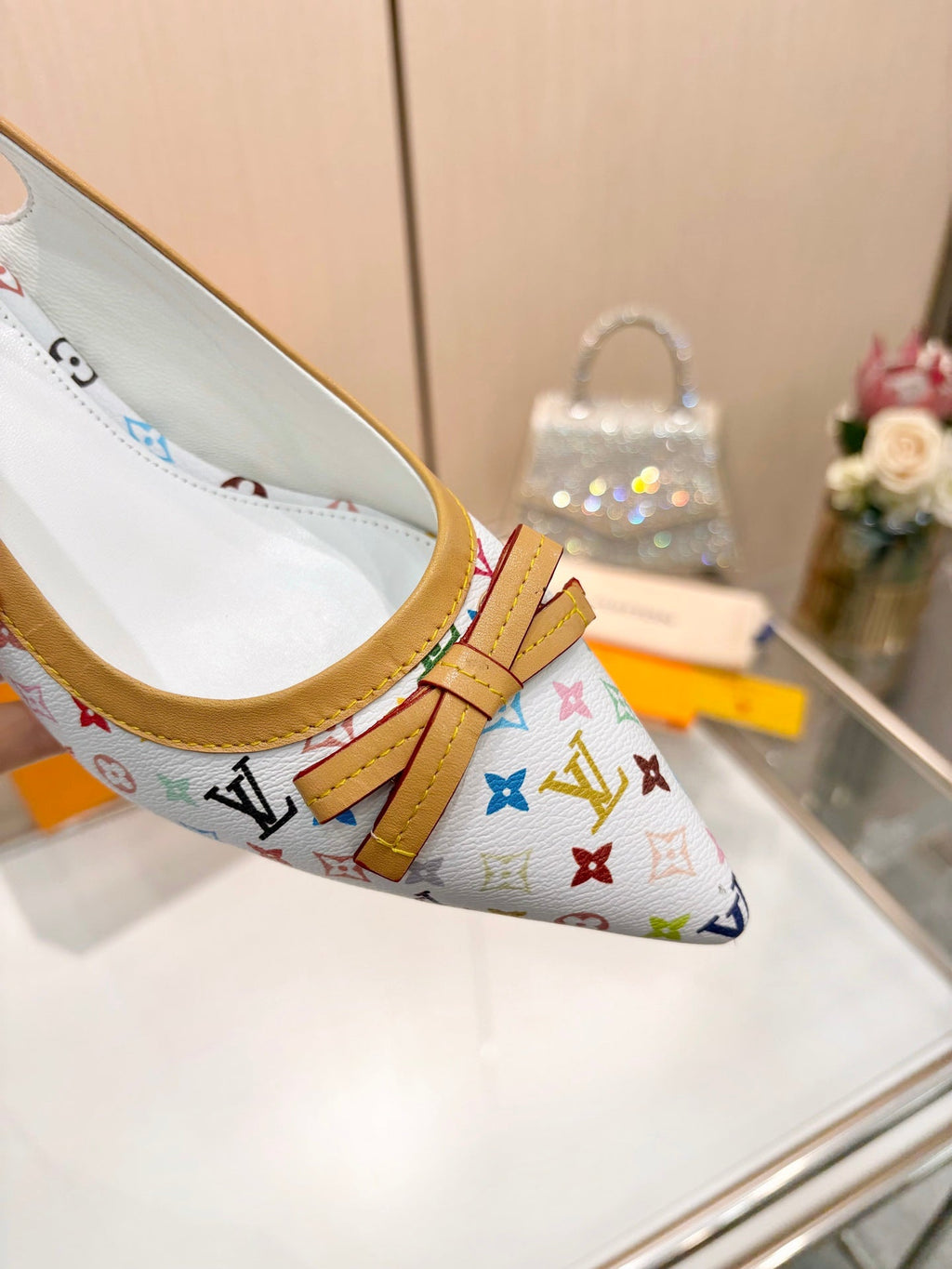 LV 26S BOW-DETAIL SLINGBACK PUMPS 55 MM IN MULTICOLOR MONOGRAM CANVAS