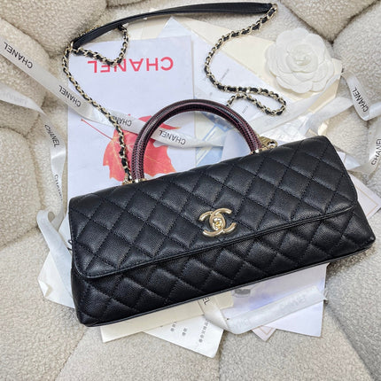 CHANEL 26S COCO HANDLE BAG 32 IN BLACK AND BURGUNDY CAVIAR CALFSKIN