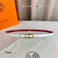 HM MAILLON H BELT BUCKLE & REVERSIBLE WHITE LEATHER STRAP 13 MM GOLD HARDWARE