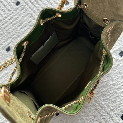 CHANEL 25S HOBO BAG 30 IN MOSS GREEN SUEDE WITH GOLD HARDWARE
