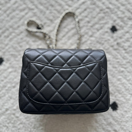 CHANEL 25S CLASSIC FLAP BAG MINI 18 IN BLACK LAMBSKIN WITH GOLD HARDWARE