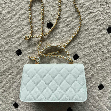 CHANEL 25S CLASSIC WALLET ON CHAIN 19 IN MINT GREEN PASTEL LAMBSKIN WITH GOLD HARDWARE