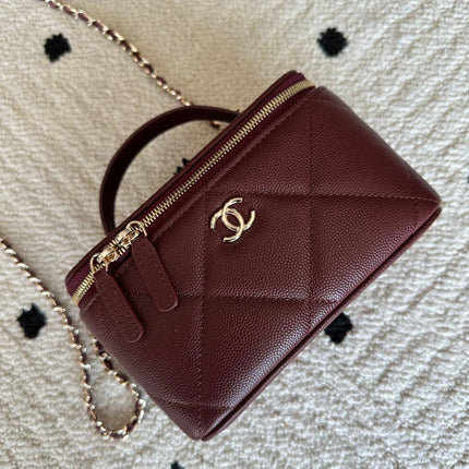 CHANEL 25S VANITY BAG 17 IN DARK RED CAVIAR LEATHER WITH GOLD HARDWARE