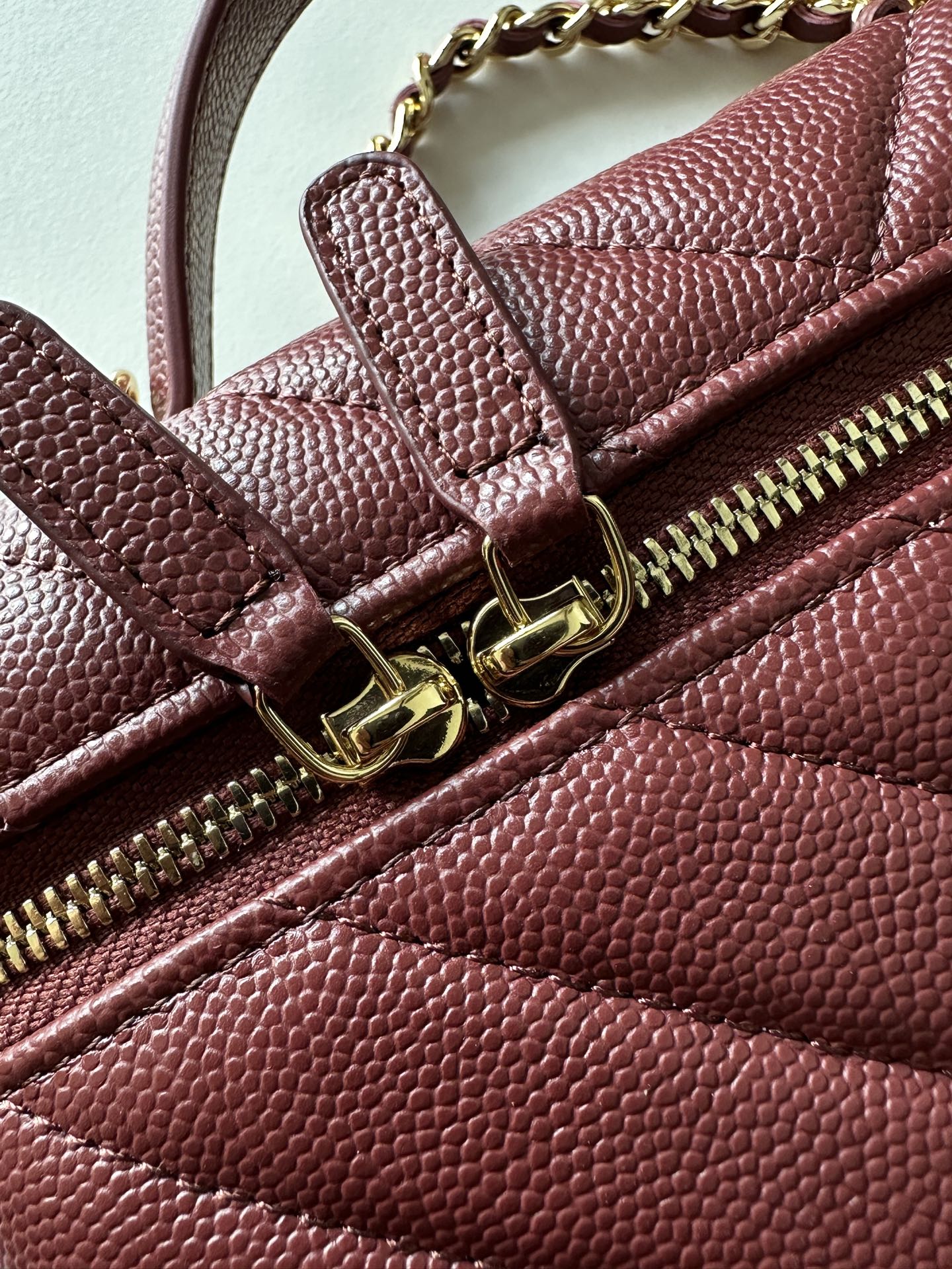 CHANEL 25S VANITY CLASSIC FLAP 17 IN DARK RED CHEVRON QUILTED CALFSKIN GOLD HARDWARE