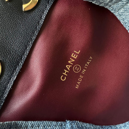 CHANEL 26S MINI BUCKET BAG 18 IN LIGHT BLUE QUILTED DENIM GOLD HARDWARE