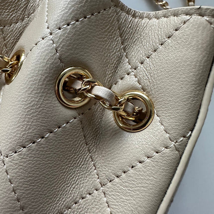 CHANEL 26S MINI BUCKET BAG 18 IN BEIGE QUILTED CALFSKIN GOLD HARDWARE