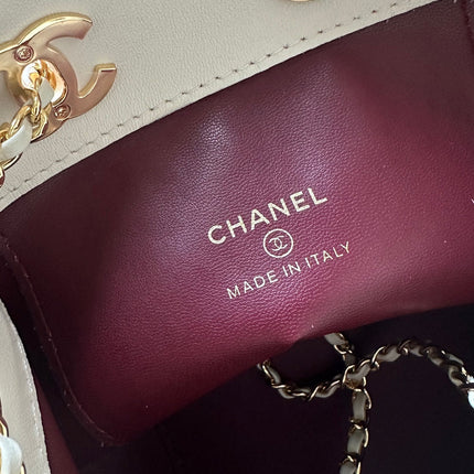 CHANEL 26S MINI BUCKET BAG 18 IN IVORY WHITE QUILTED CALFSKIN GOLD HARDWARE