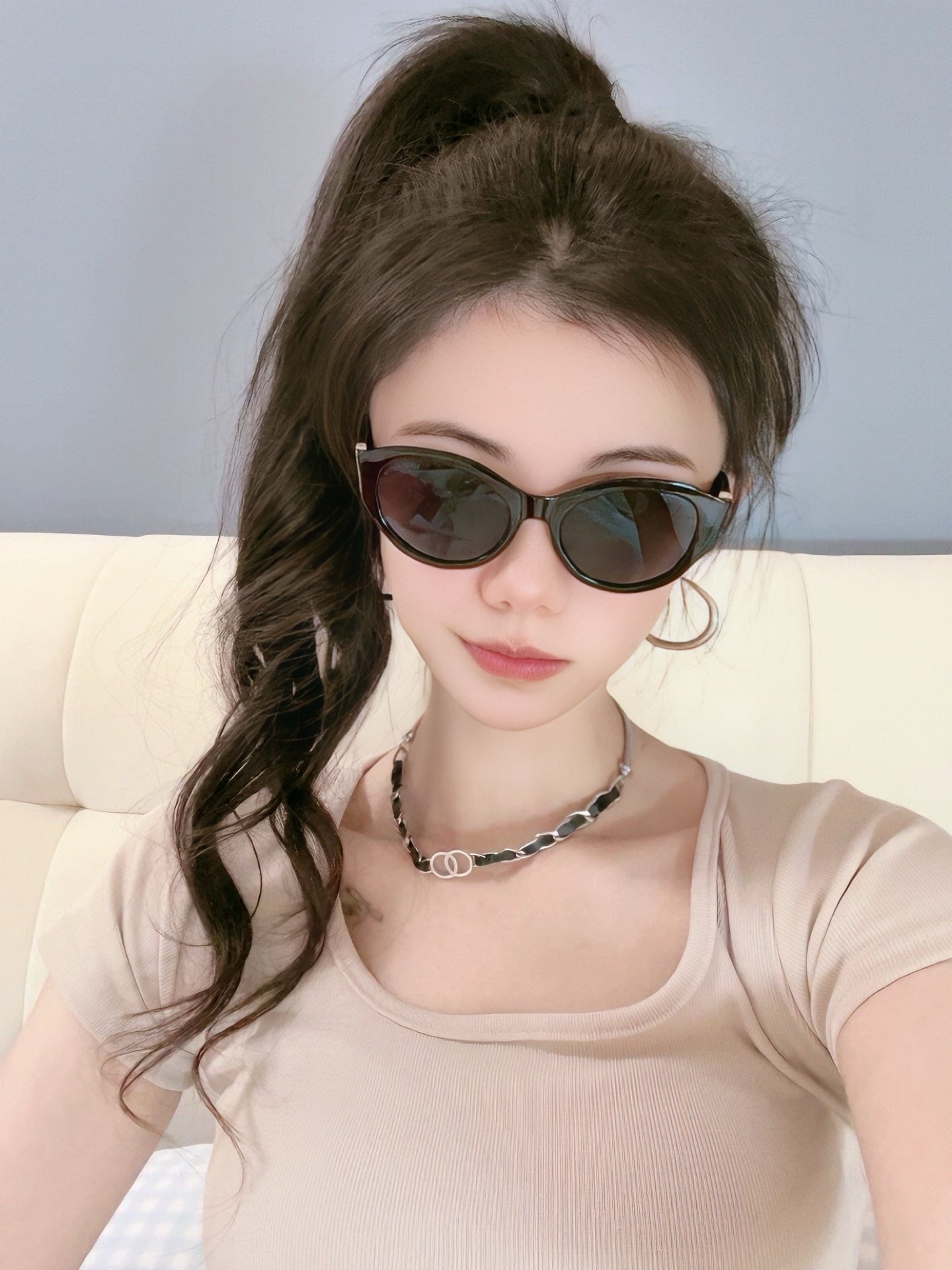CAT EYE SUNGLASSES L35801 IN BLACK ACETATE