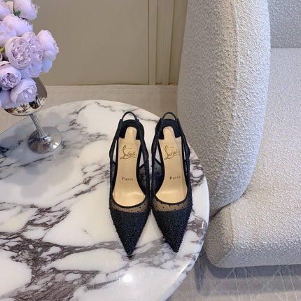 MISS Z SLINGBLACK PUMPS DAZZLING 85MM IN BLACK MESH AND STRASS