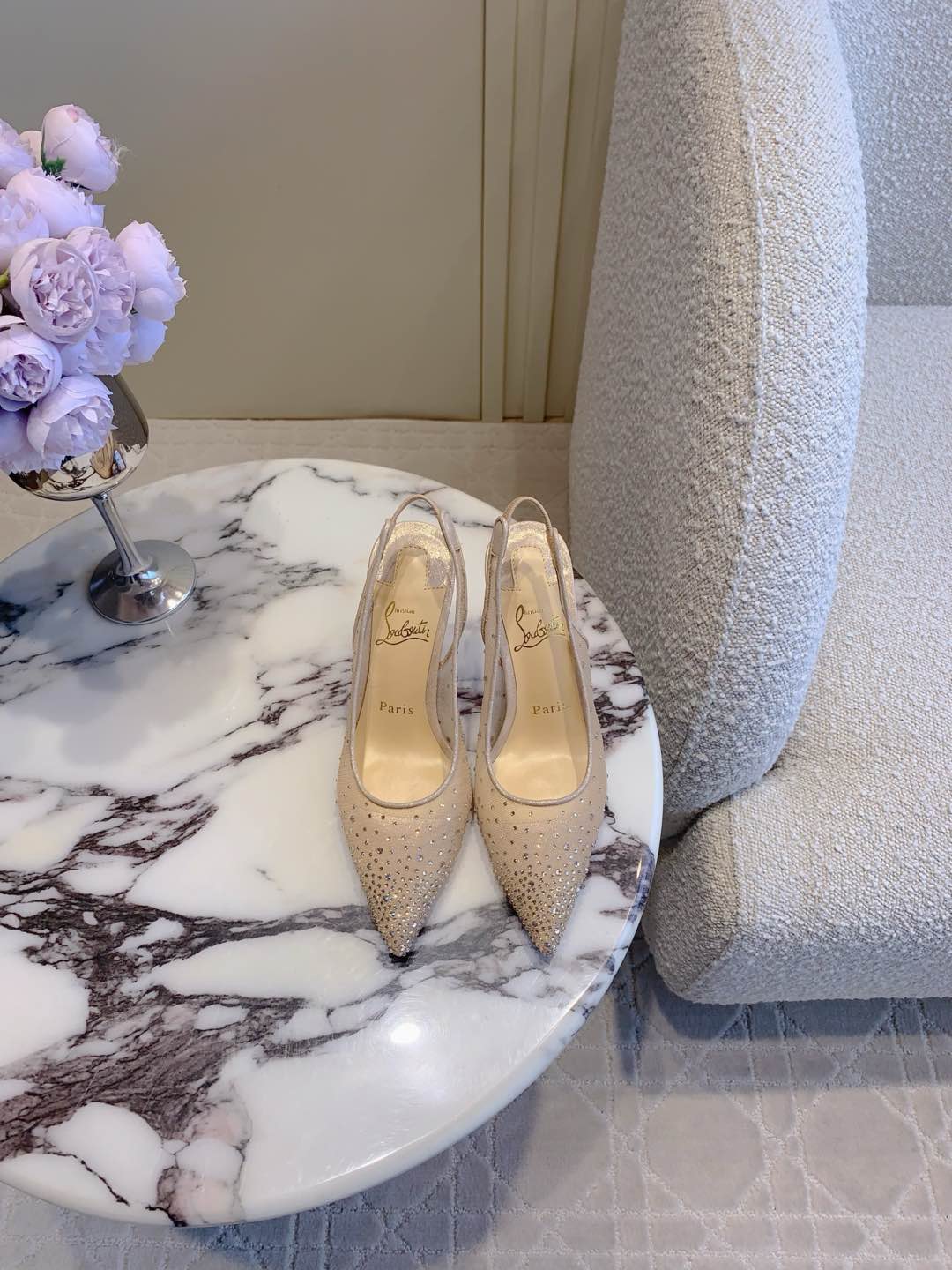 MISS Z SLINGBLACK PUMPS DAZZLING 85MM IN NUDE MESH AND STRASS