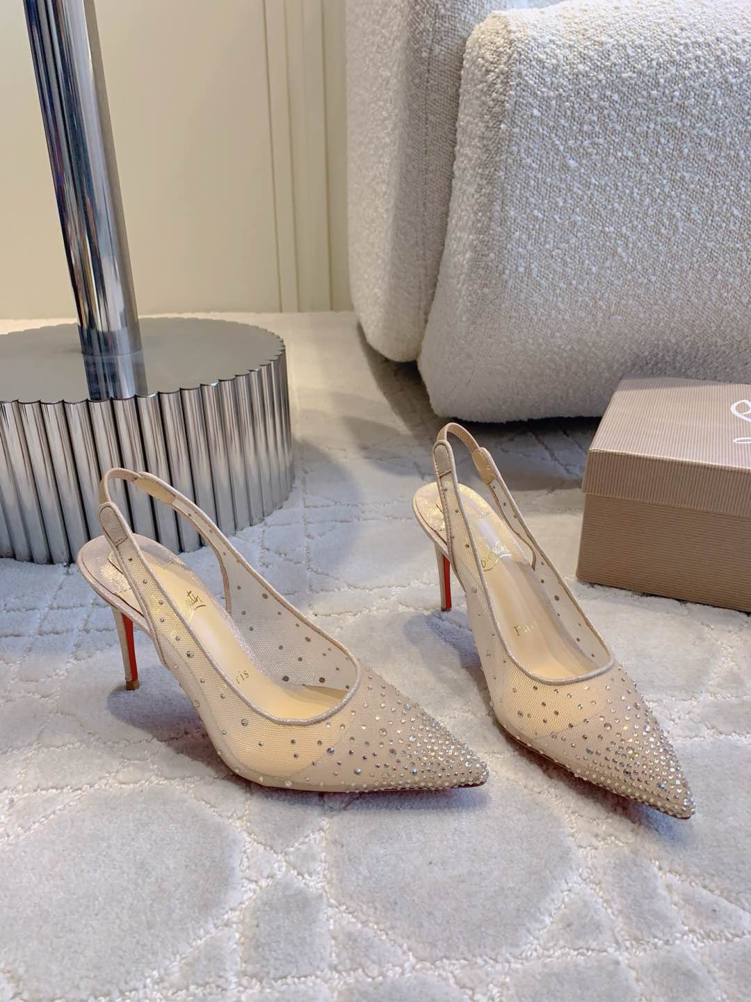 MISS Z SLINGBLACK PUMPS DAZZLING 85MM IN NUDE MESH AND STRASS